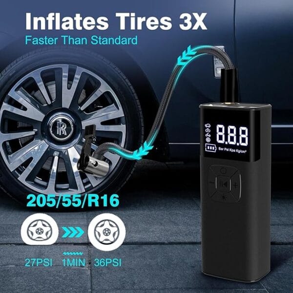Portable Tire Inflator Air Compressor – Wireless Rechargeable Pump with 150 PSI Digital Pressure Gauge for Car, Bike, Motorcycle, Sports Balls - Image 8