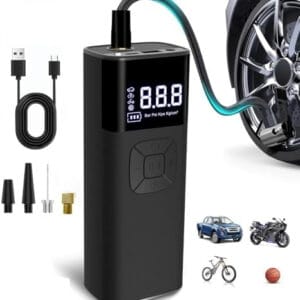 Portable Tire Inflator Air Compressor – Wireless Rechargeable Pump with 150 PSI Digital Pressure Gauge for Car, Bike, Motorcycle, Sports Balls