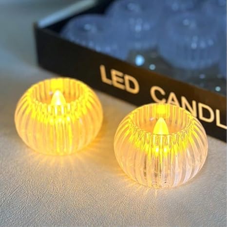 Smokeless & Flameless LED Tealight Candles (Pack of 2) | Crystal Round Acrylic Diya Lights for Diwali, Home Décor, Gifting & Festive Decoration - Image 3