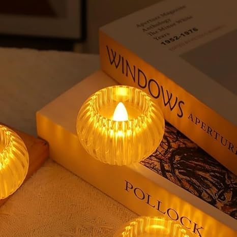 Smokeless & Flameless LED Tealight Candles (Pack of 2) | Crystal Round Acrylic Diya Lights for Diwali, Home Décor, Gifting & Festive Decoration - Image 2