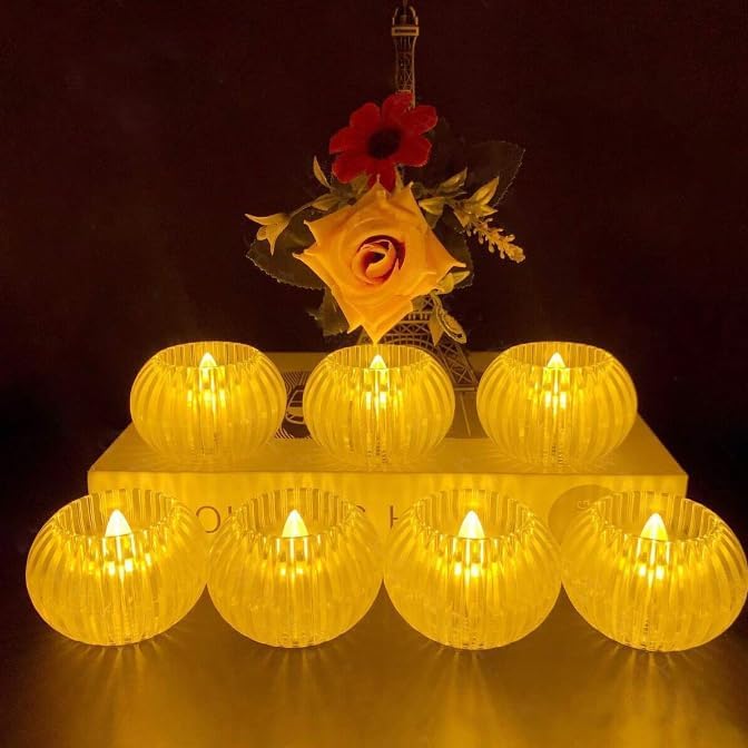 Smokeless & Flameless LED Tealight Candles (Pack of 2) | Crystal Round Acrylic Diya Lights for Diwali, Home Décor, Gifting & Festive Decoration - Image 6