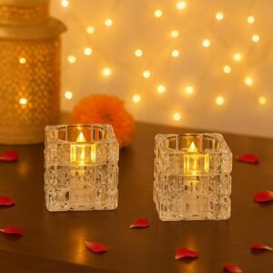 Crystal Golden LED Decorative Candles (Set of 2)