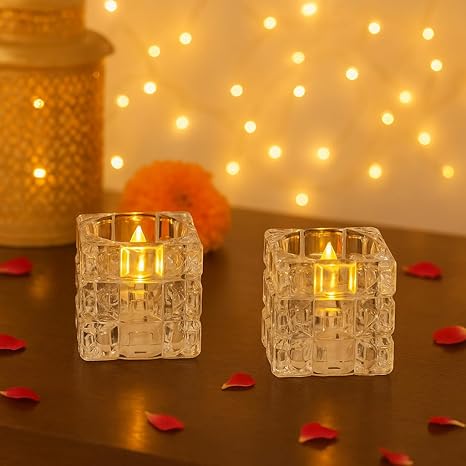 Crystal Golden LED Decorative Candles (Set of 2)