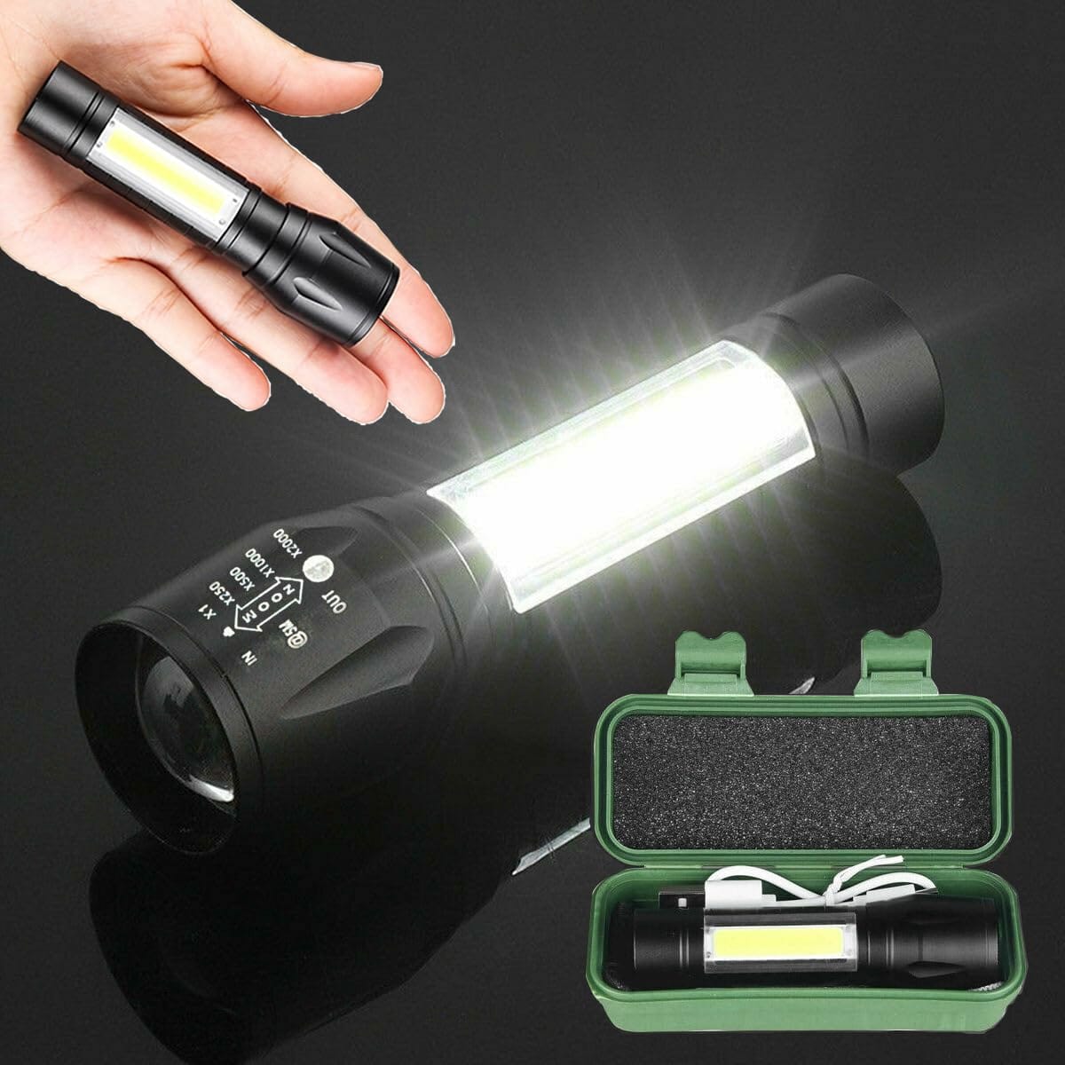 USB Rechargeable LED Flashlight with COB Light - Image 8
