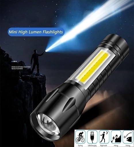 USB Rechargeable LED Flashlight with COB Light - Image 6
