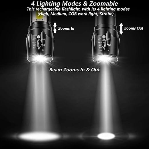 USB Rechargeable LED Flashlight with COB Light - Image 7