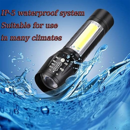 USB Rechargeable LED Flashlight with COB Light - Image 5