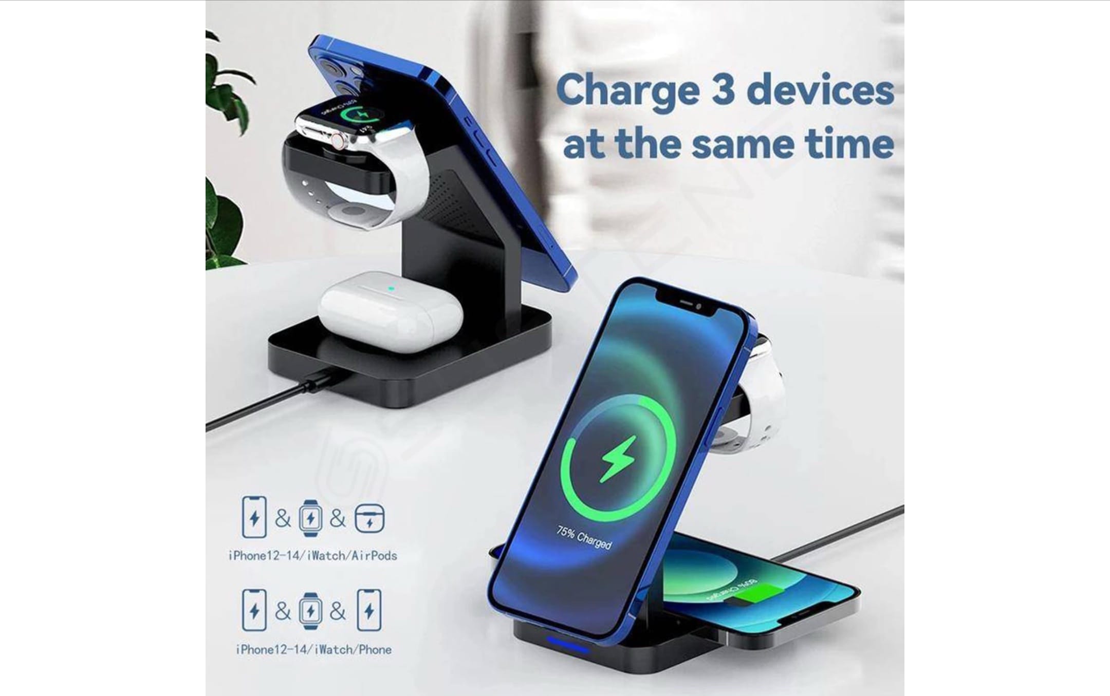 4-in-1 Wireless Charging Station with Clock & Alarm - Image 3
