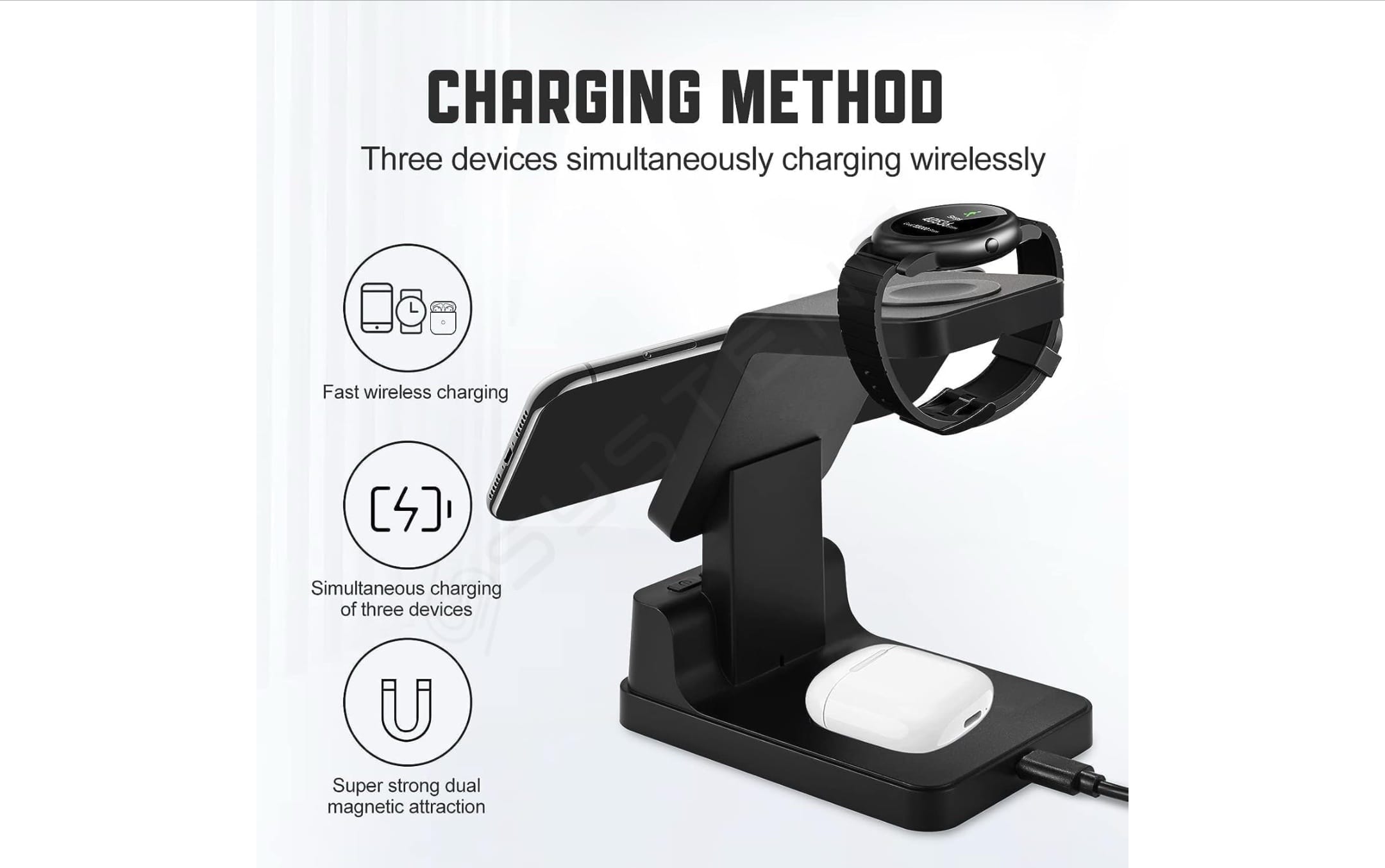4-in-1 Wireless Charging Station with Clock & Alarm - Image 4
