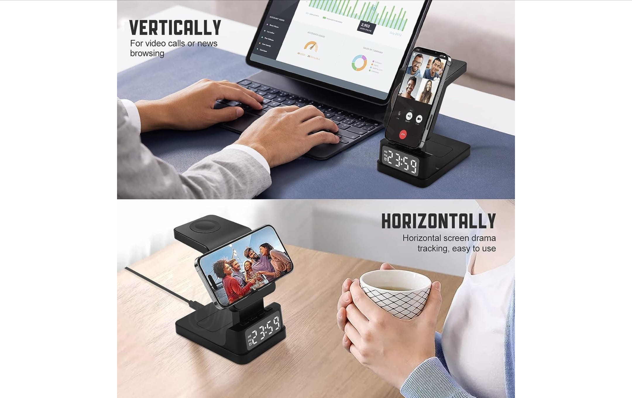 4-in-1 Wireless Charging Station with Clock & Alarm - Image 5