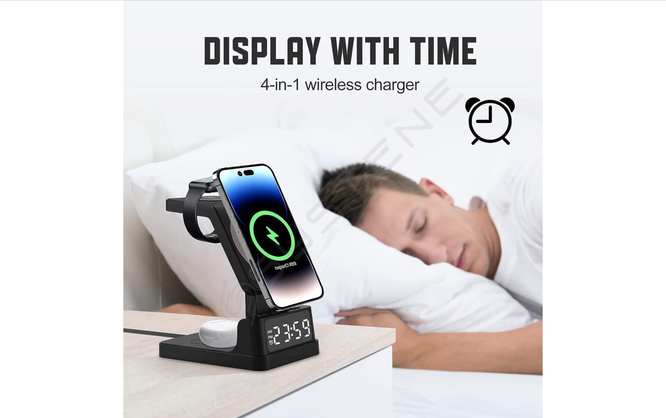 4-in-1 Wireless Charging Station with Clock & Alarm - Image 7