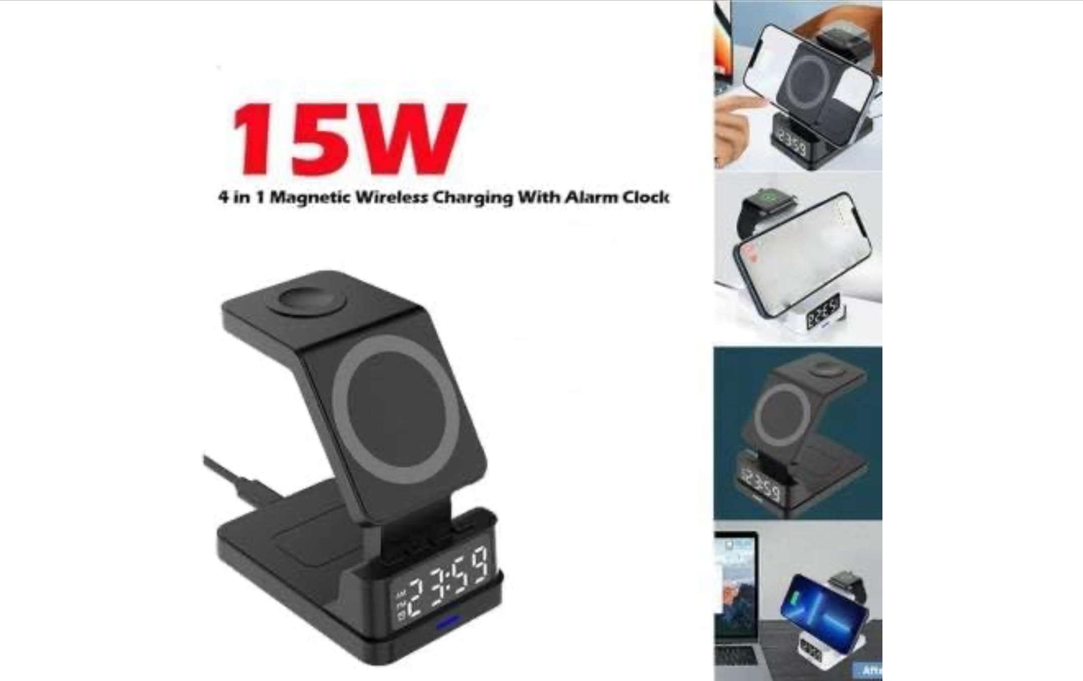 4-in-1 Wireless Charging Station with Clock & Alarm - Image 8